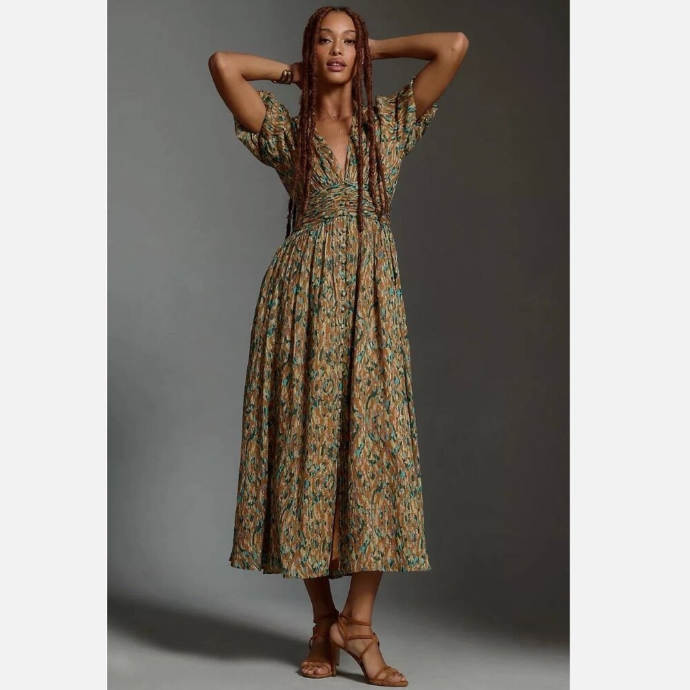 By Anthropologie Katerina Lurex Button Front Dress Size 6